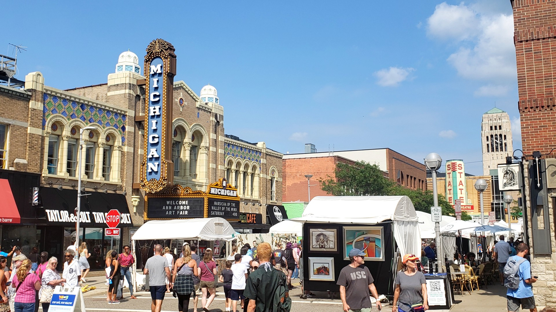 Downtown Ann Arbor, Michigan with the Michigan Theater marquee and Art Fair crowds