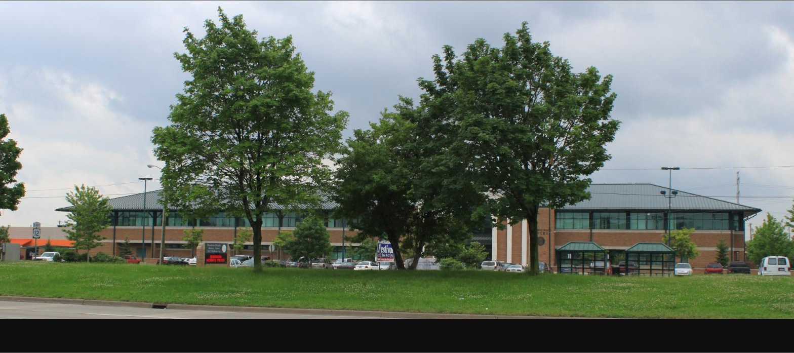 Dearborn Heights Justice Center building surrounded by trees