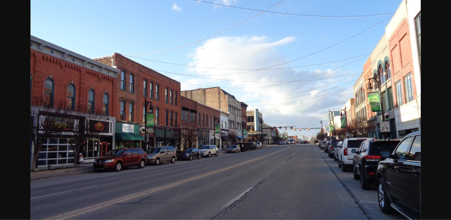Downtown Port Huron, Michigan street lined with historic buildings
