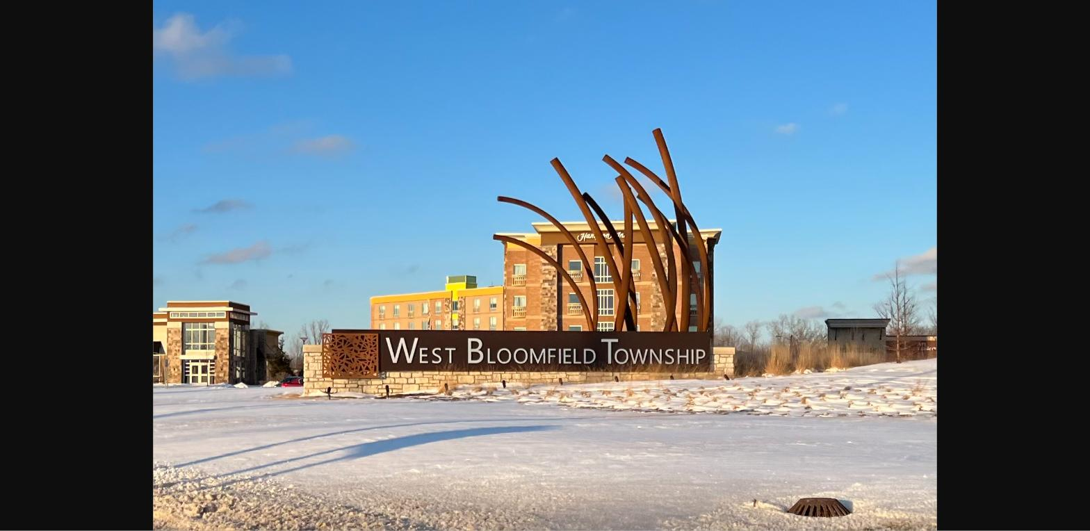 West Bloomfield Township, Michigan welcome sign in winter